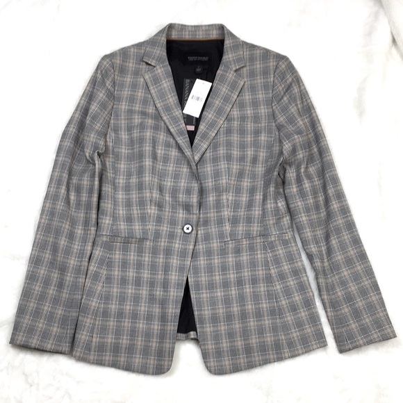 NWT Banana Republic 2 Jacket Plaid Black White Gold $139.99 Trending Boyfriend - Picture 1 of 8
